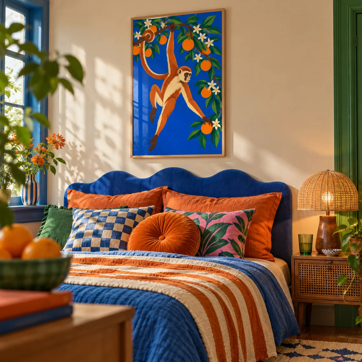 Monkey Wall Art, framed on the wall of a dopamine bedroom