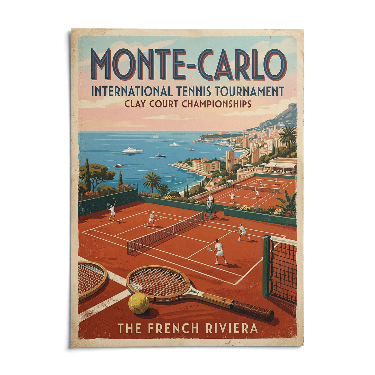 Monte Carlo Tennis Print, shown as an unframed paper print on a plain white background