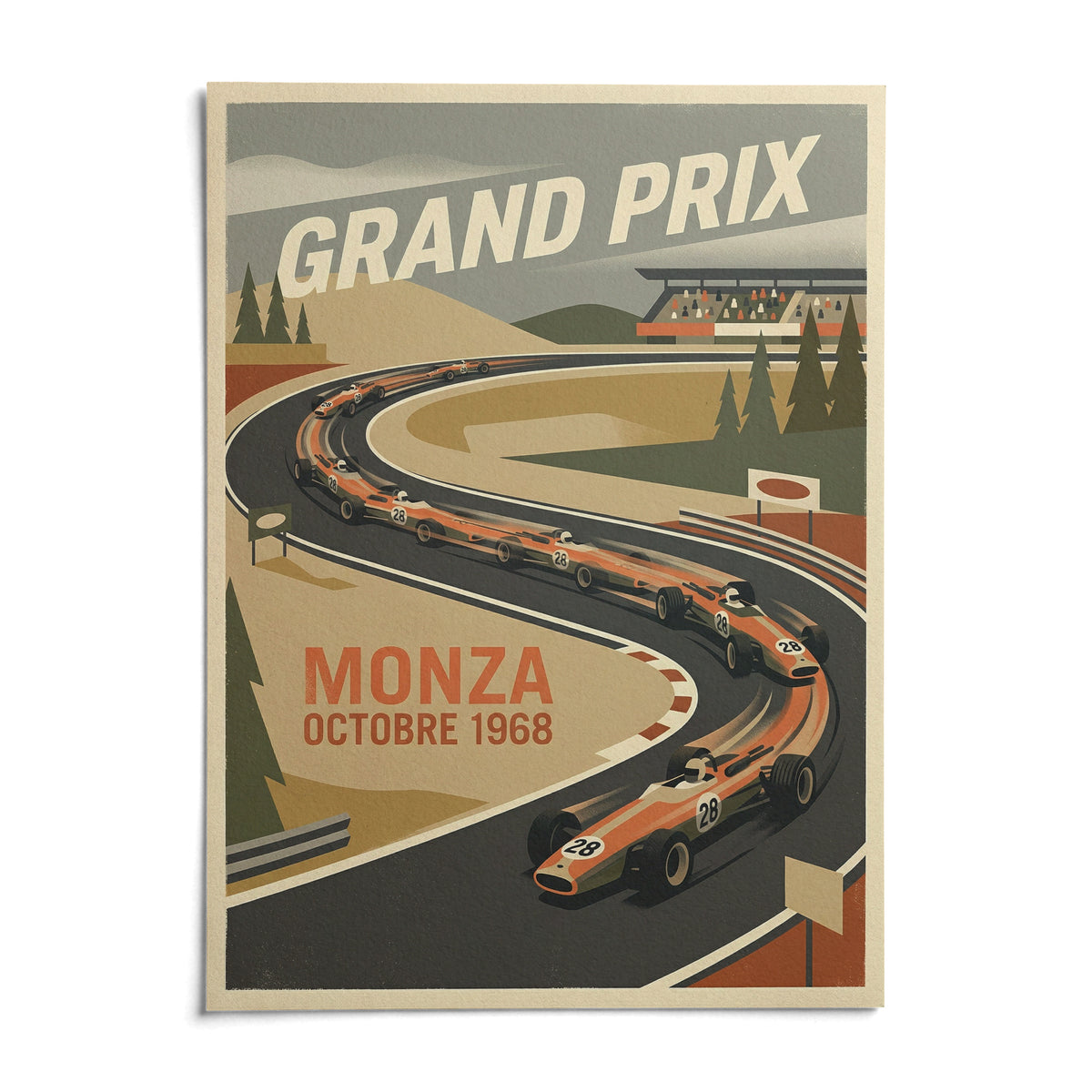 Monza Grand Prix Art Print, shown as an unframed paper print on a plain white background