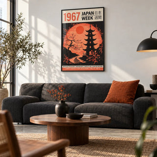 Moon Japanese Art, framed on the wall of a modern city apartment living room