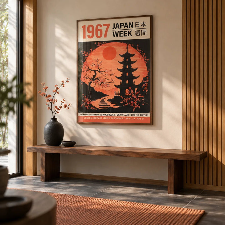 Moon Japanese Art, framed on the wall of a modern Japanese-style entryway
