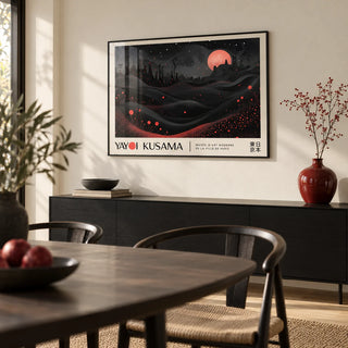 Moon Print, framed on the wall of a design-led dining room with a cream wall