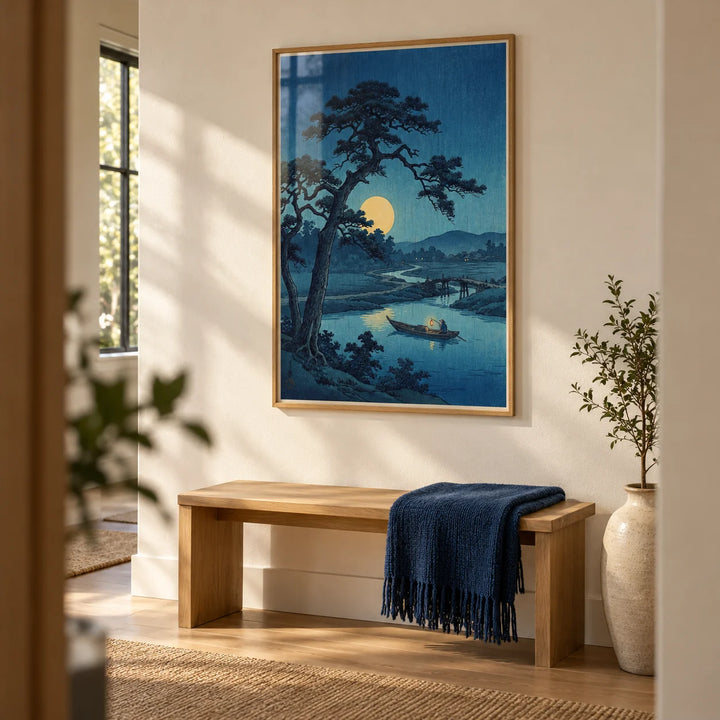 Moonlight Print, framed on the wall of a calm hallway with a warm white wall and a pale oak floor