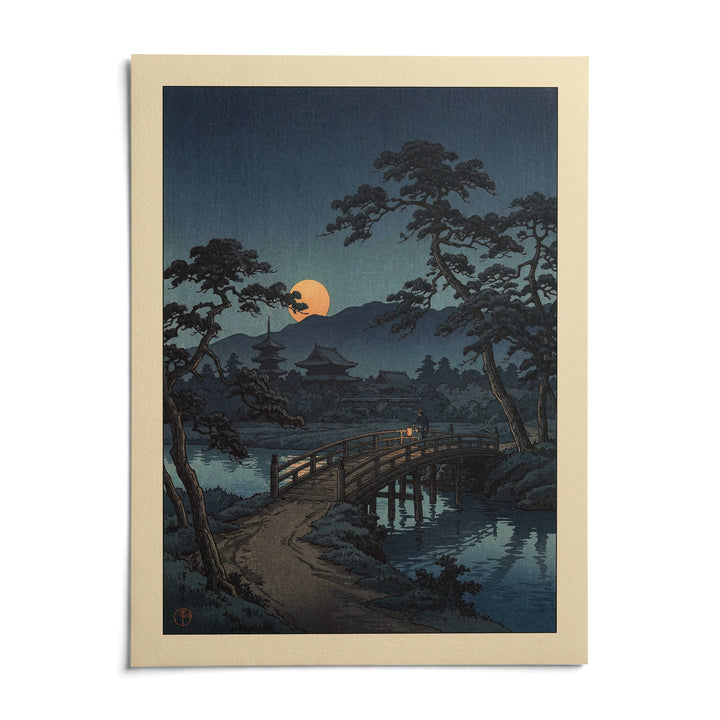 Moonlit Bridge Art Print, shown as an unframed paper print on a plain white background