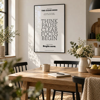 Motivational Art for the Office, framed on the wall of a modern kitchen-diner with a white wall