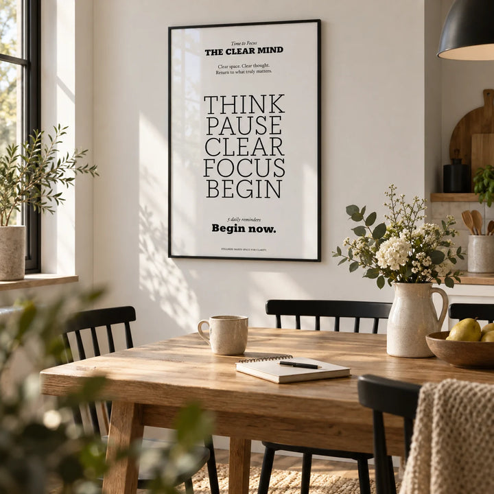 Motivational Art for the Office, framed on the wall of a modern kitchen-diner with a white wall