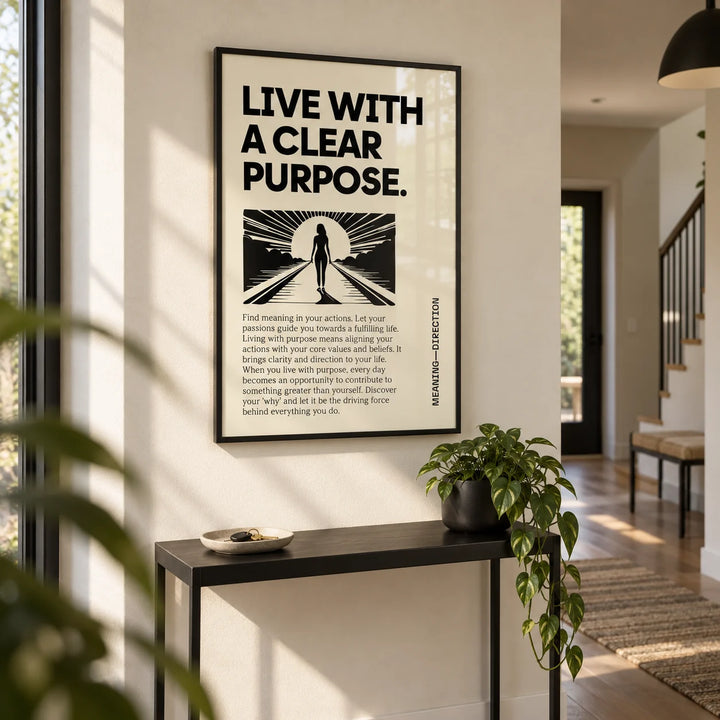 Motivational Poster, framed on the wall of a modern hallway with a cream wall