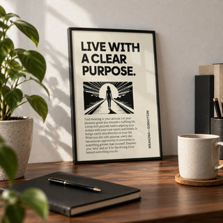Motivational Poster, a small A4 framed print leaning on a walnut desk