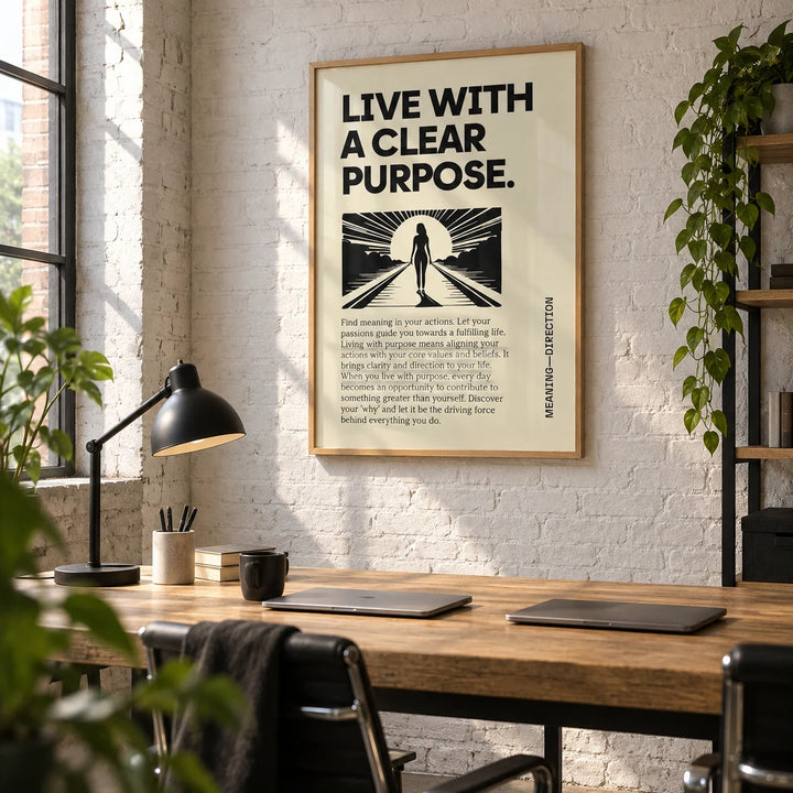 Motivational Poster, framed on the wall of a small start-up office in a converted warehouse with white painted brick
