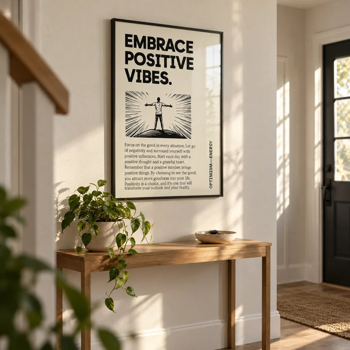 Motivational Quote Poster, framed on the wall of a bright hallway