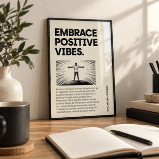 Motivational Quote Poster, a small A4 framed print leaning on an oak desk