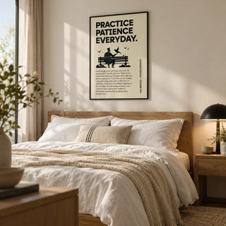 Motivational Quotes Posters, framed on the wall of a calm bedroom