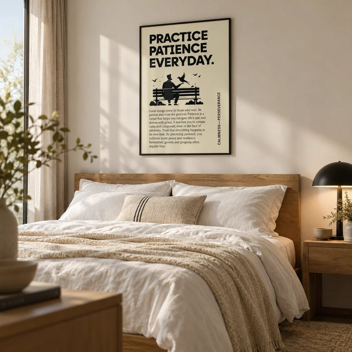 Motivational Quotes Posters, framed on the wall of a calm bedroom
