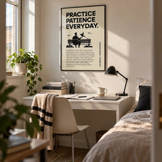 Motivational Quotes Posters, framed on the wall of a tidy uni room (18-21) in a bedroom