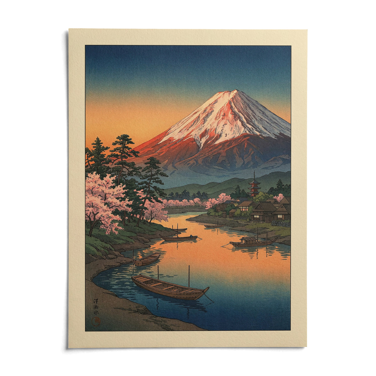 Mount Fuji Sunset Poster, shown as an unframed paper print on a plain white background