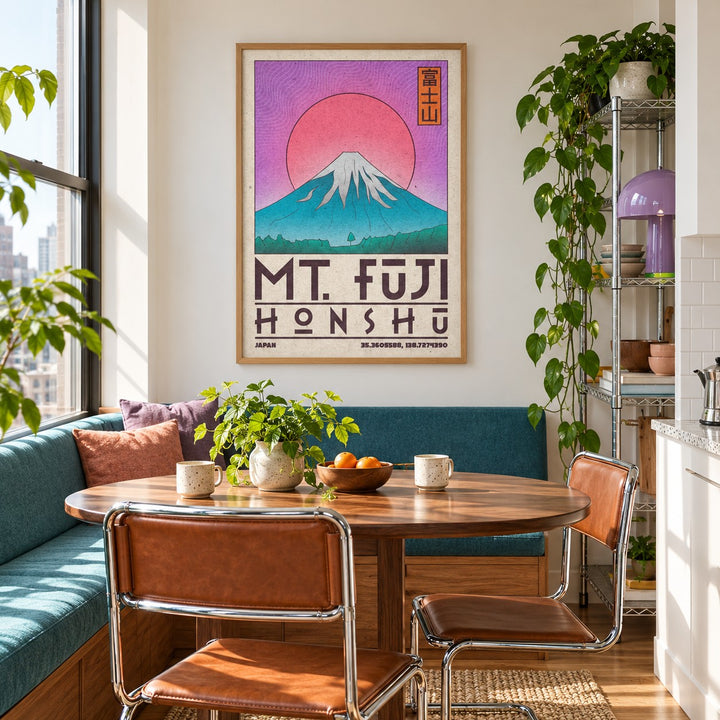 Mt Fuji Art Print shown in a breakfast nook (frame not included)