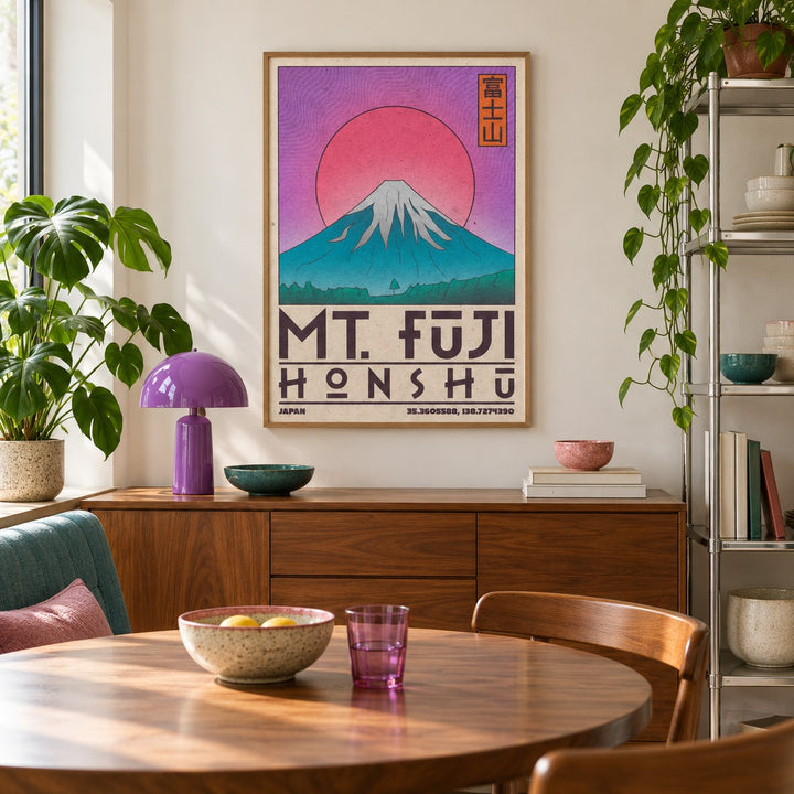 Mt Fuji Art Print shown in a creative city apartment (frame not included)