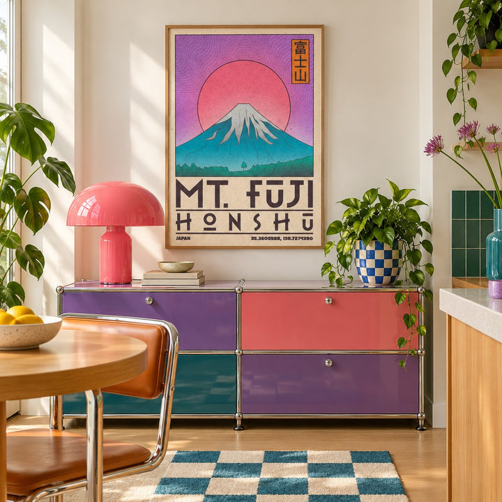 Mt Fuji Art Print shown in a playful retro modern room (frame not included)