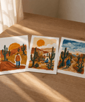 3-piece art bundle with multicolored desert landscapes and silhouettes.