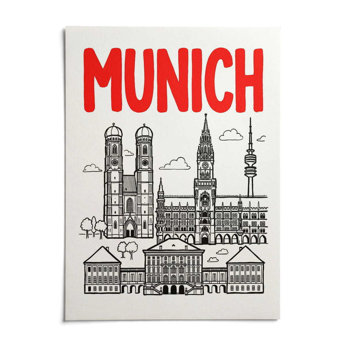 Munich City Poster, shown as an unframed paper print on a plain white background