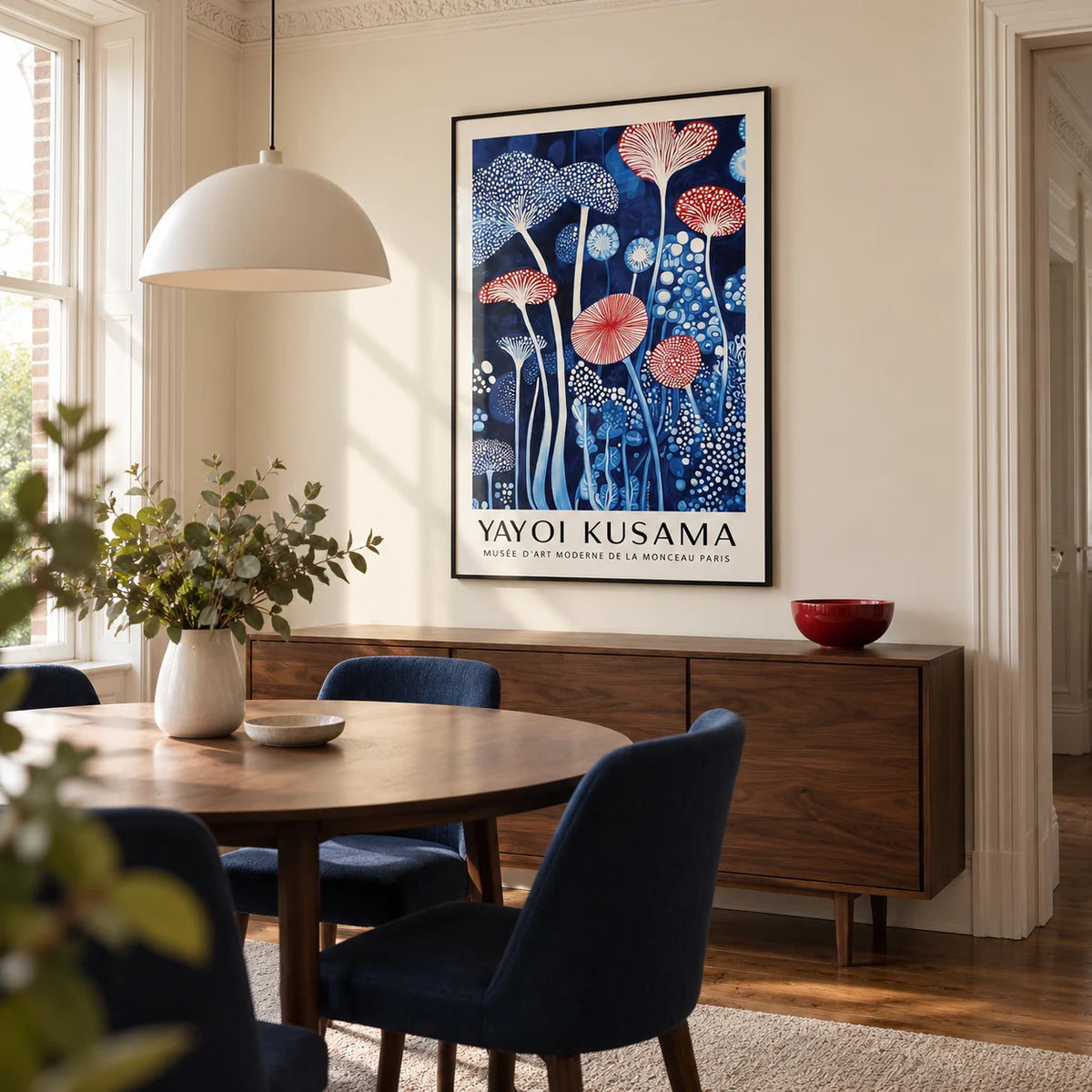 Mushroom Art Print | Kusama-Inspired Blue Botanical Poster