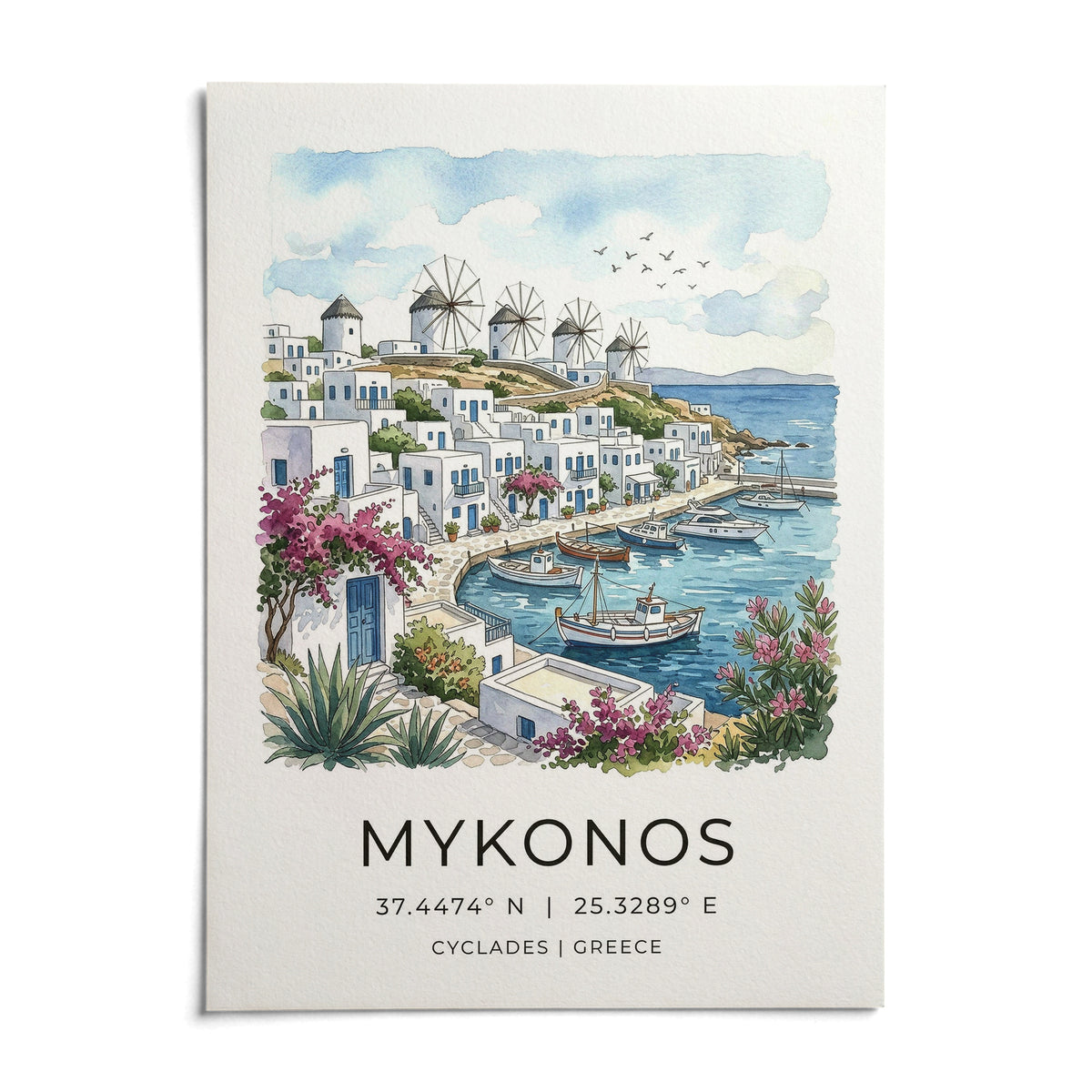Mykonos Art Print, shown as an unframed paper print on a plain white background
