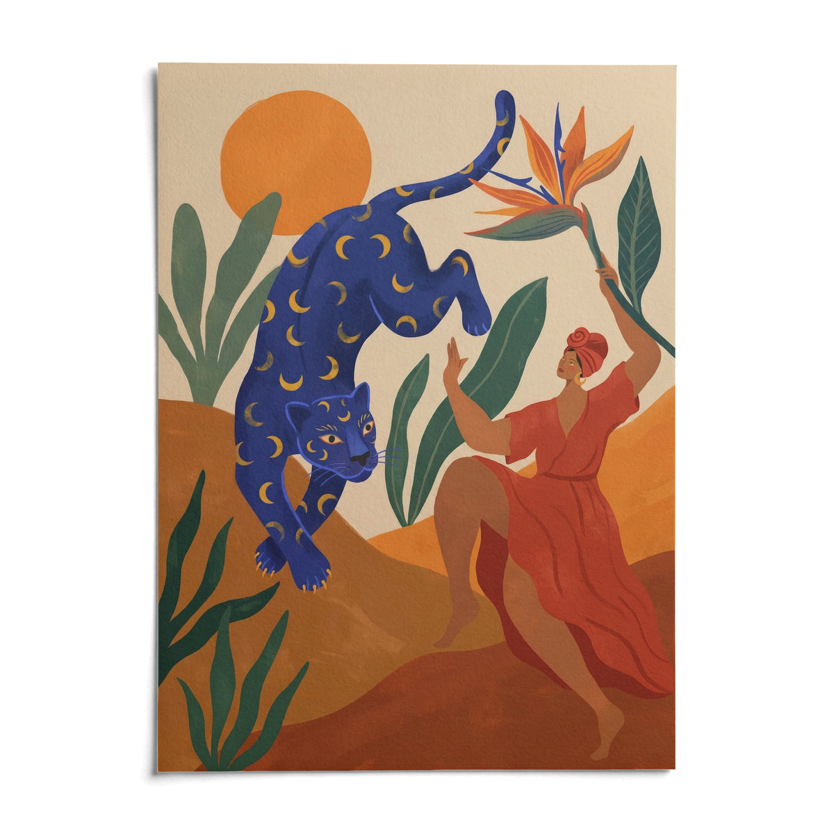 Mystical Blue Leopard Wall Art, shown as an unframed paper print on a plain white background