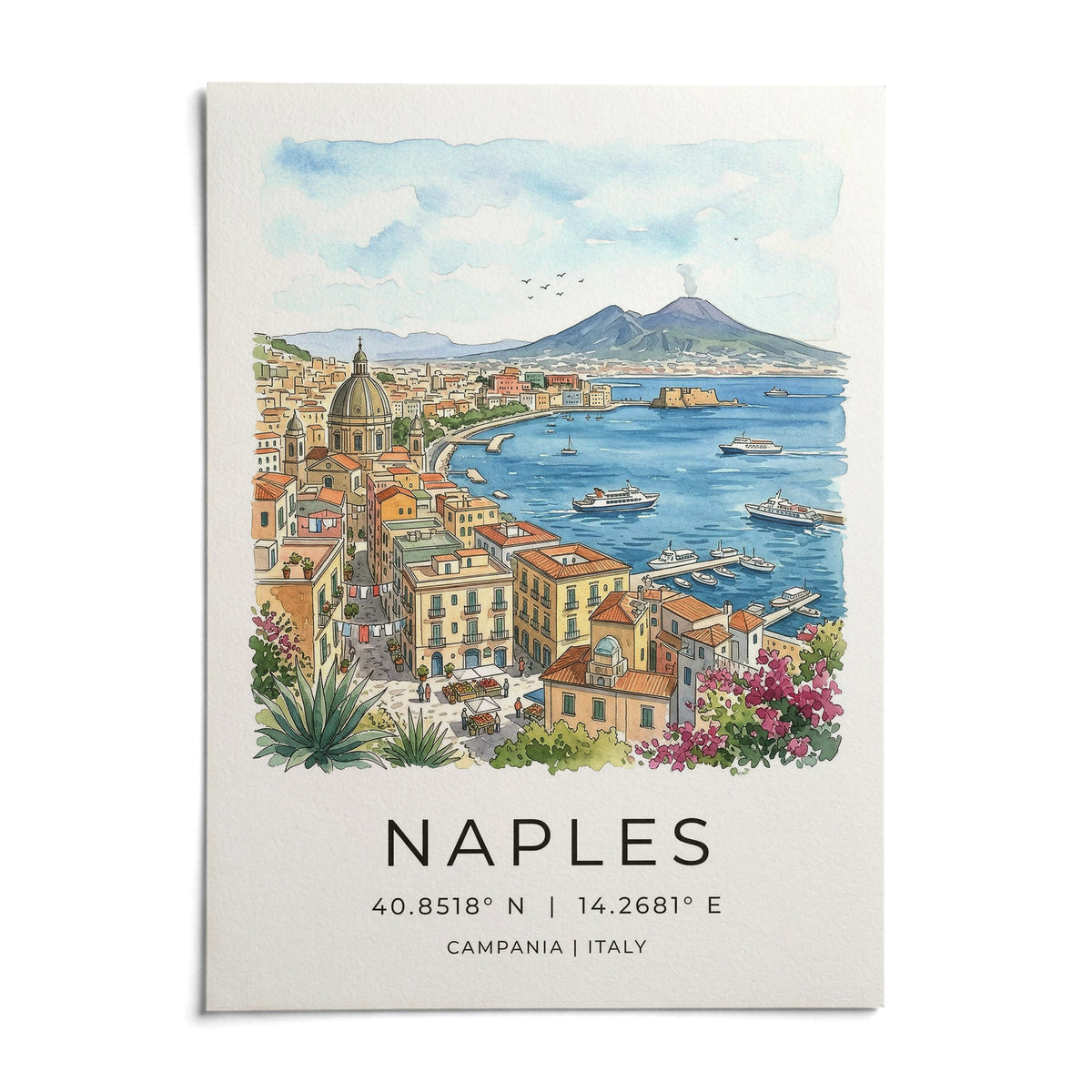 Naples City Art Print, shown as an unframed paper print on a plain white background
