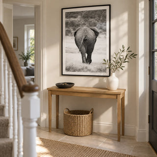 Nature Animal Wall Art, framed on the wall of a bright hallway in a renovated UK semi-detached house with off-white plaster walls and a pale stone floor