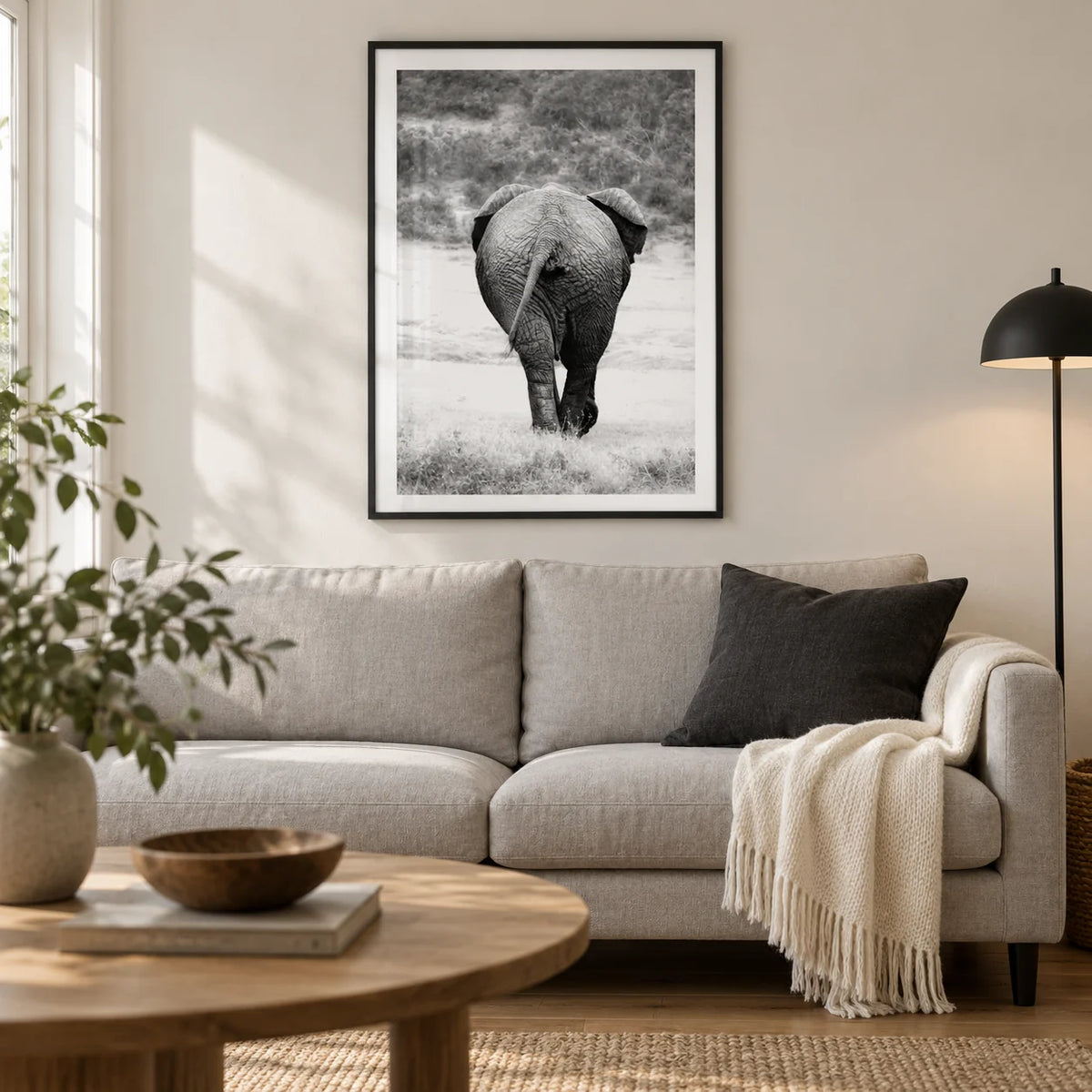 Nature Animal Wall Art, framed on the wall of a contemporary living room in a UK terraced house with a warm white wall and oak floor