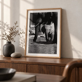 Nature Art Print, a small A4 framed print leaning on a walnut sideboard in a living room