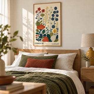 Nature Artwork, framed on the wall of a calm bedroom with a cream wall