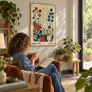 Nature Artwork, framed on the wall of a light garden room with glass doors onto a garden in a living room