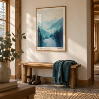 Nature Print, framed on the wall of a calm cabin-style hallway with a warm white wall