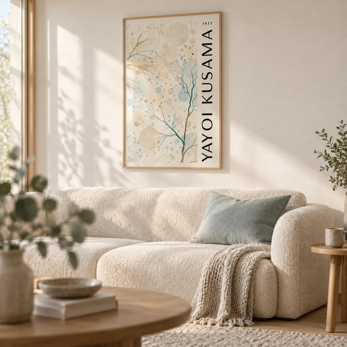 Nature Prints, framed on the wall of a quiet Scandi living room with a warm white wall and a pale oak floor