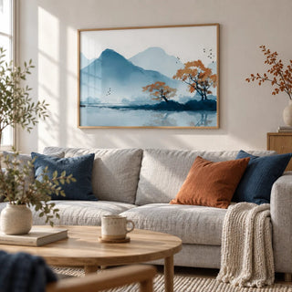 Nature Wall Art Print, framed on the wall of a calm Scandinavian living room