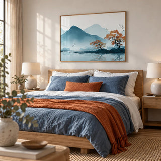 Nature Wall Art Print, framed on the wall of a serene bedroom
