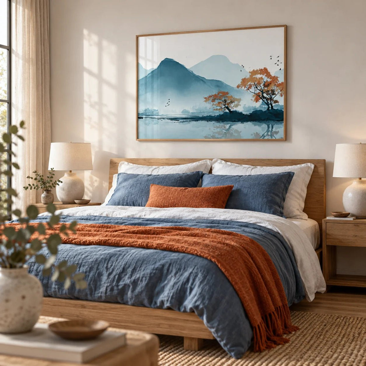 Nature Wall Art Print, framed on the wall of a serene bedroom