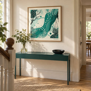 Nature Wall Art, framed on the wall of a welcoming hallway in a renovated UK terrace with cream plaster walls and oak floorboards