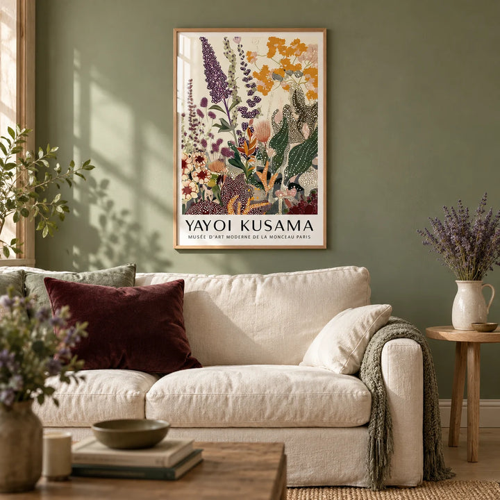 Nature Wall Poster, framed on the wall of a calm cottage living room with a sage green painted wall and a pale oak floor