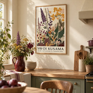 Nature Wall Poster, framed on the wall of a cosy cottage kitchen with cream walls