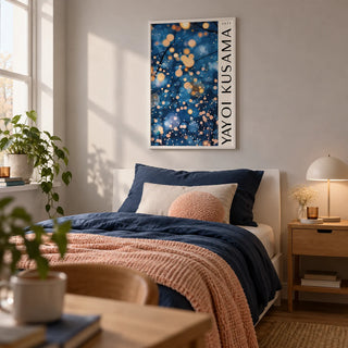 Navy Blue Wall Art for Living Room, framed on the wall of a calm single bedroom for a young adult (18-25) with a pale grey wall