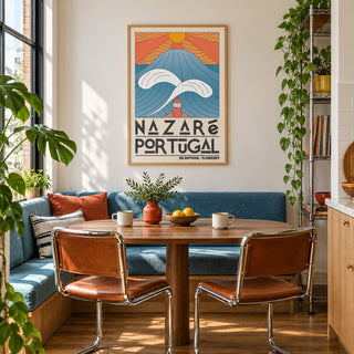 Nazare Portugal Art Print shown in a breakfast nook (frame not included)
