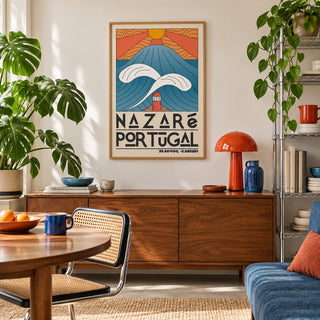 Nazare Portugal Art Print shown in a creative city apartment (frame not included)