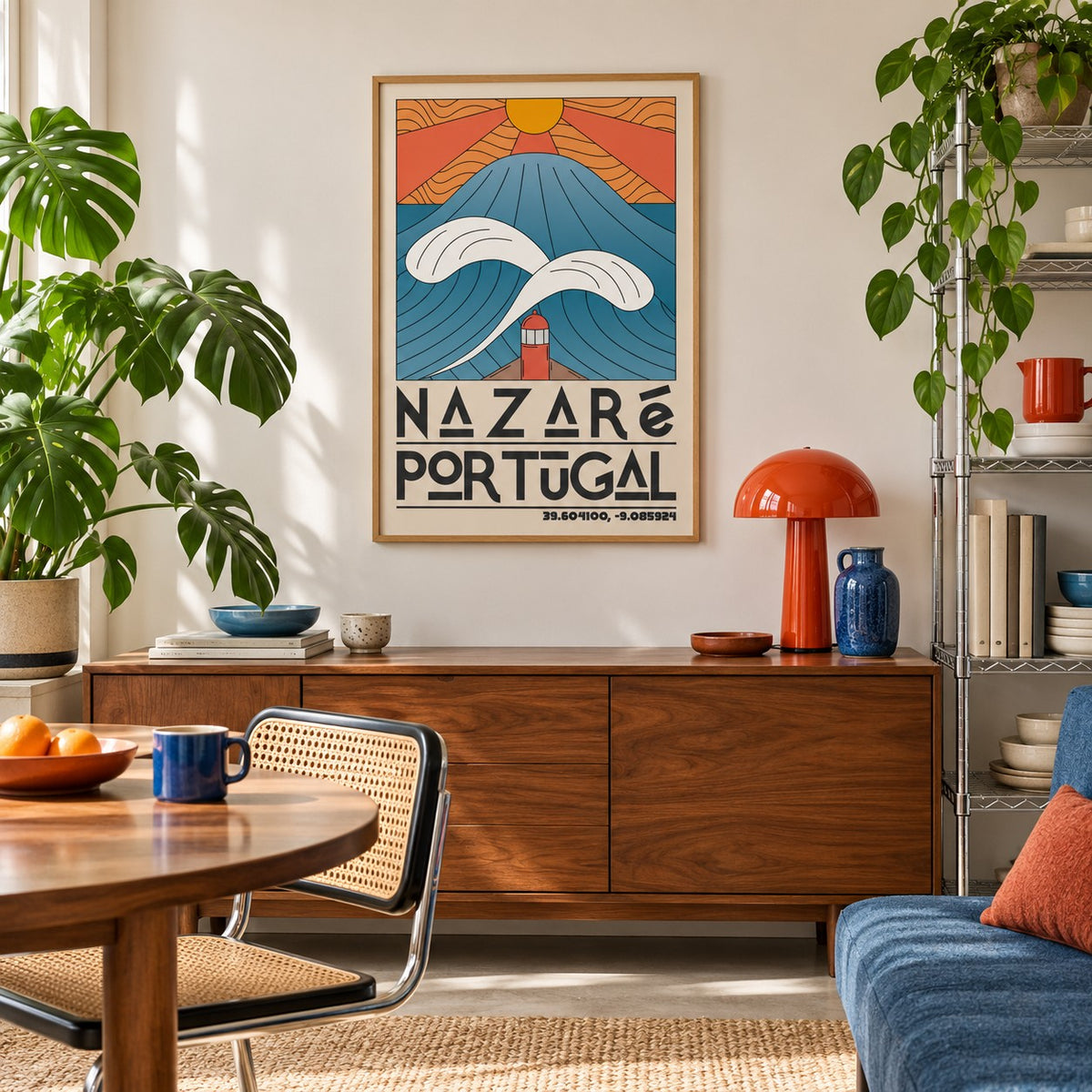 Nazare Portugal Art Print shown in a creative city apartment (frame not included)