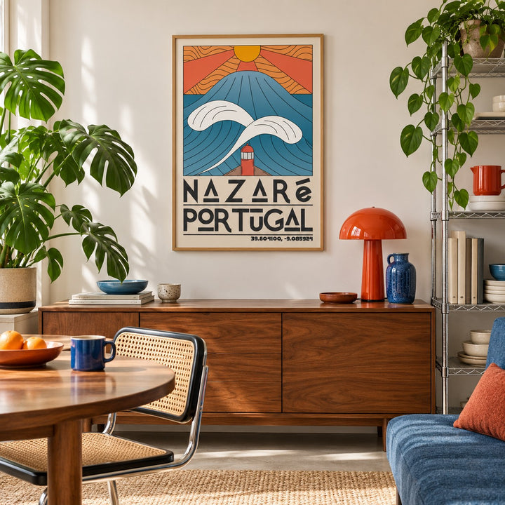 Nazare Portugal Art Print shown in a creative city apartment (frame not included)