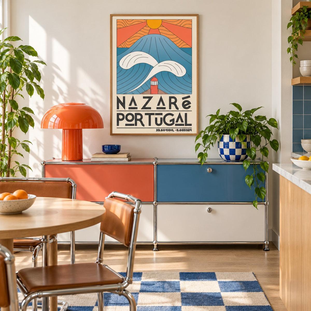 Nazare Portugal Art Print shown in a playful retro modern room (frame not included)