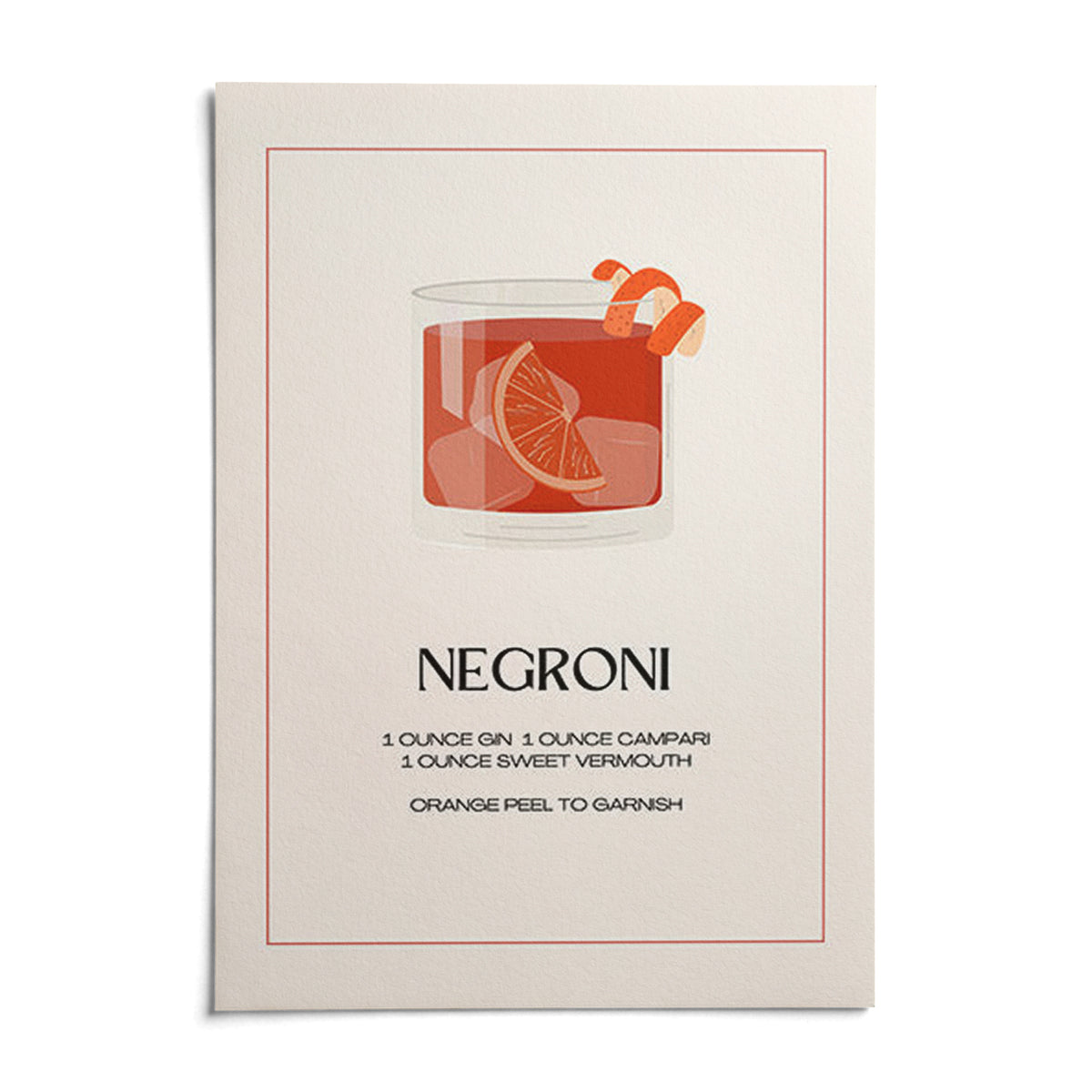 Negroni Cocktail Poster, shown as an unframed paper print on a plain white background