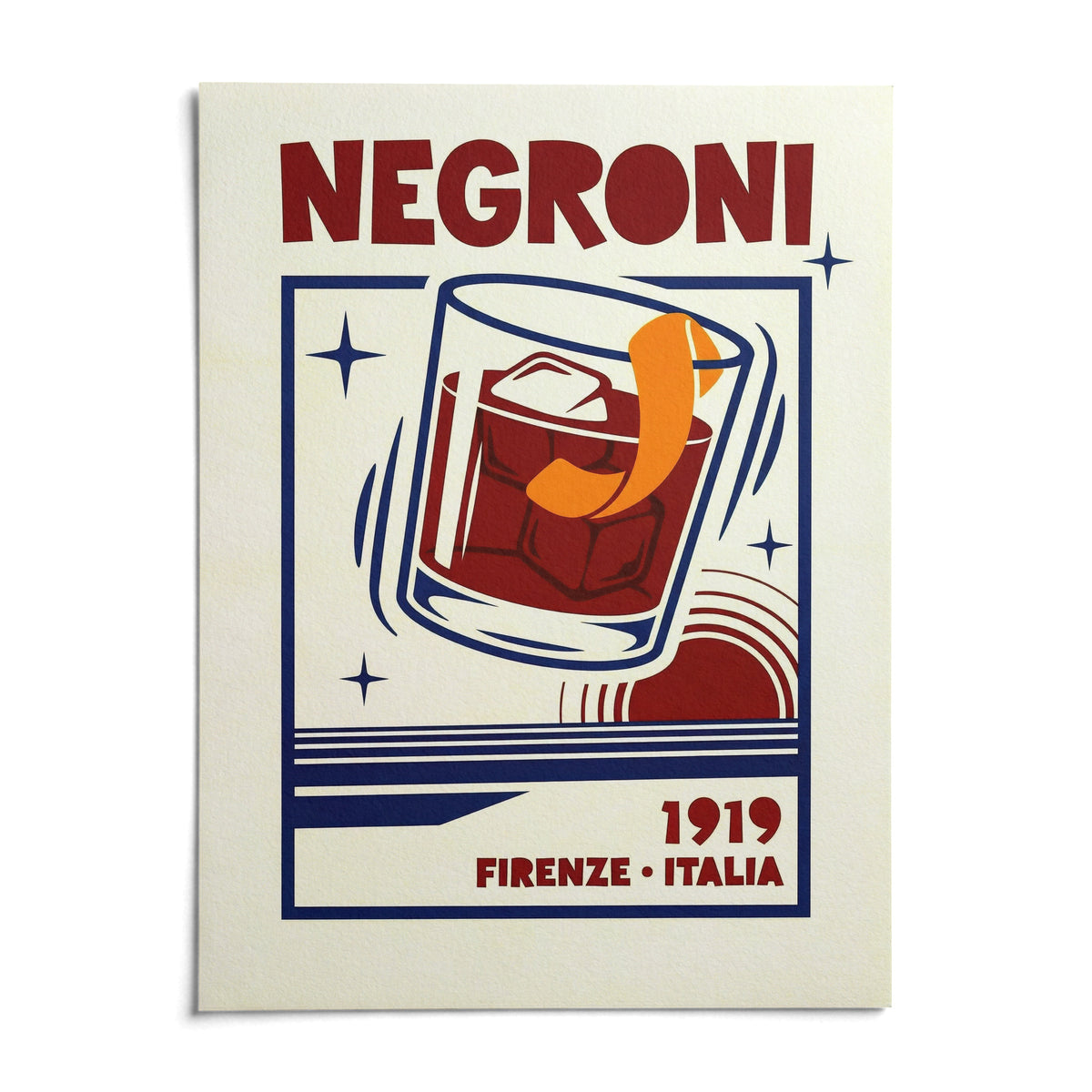 Negroni Cocktail Print, shown as an unframed paper print on a plain white background