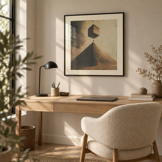 Neutral Color Wall Art, framed on the wall of a minimal home office